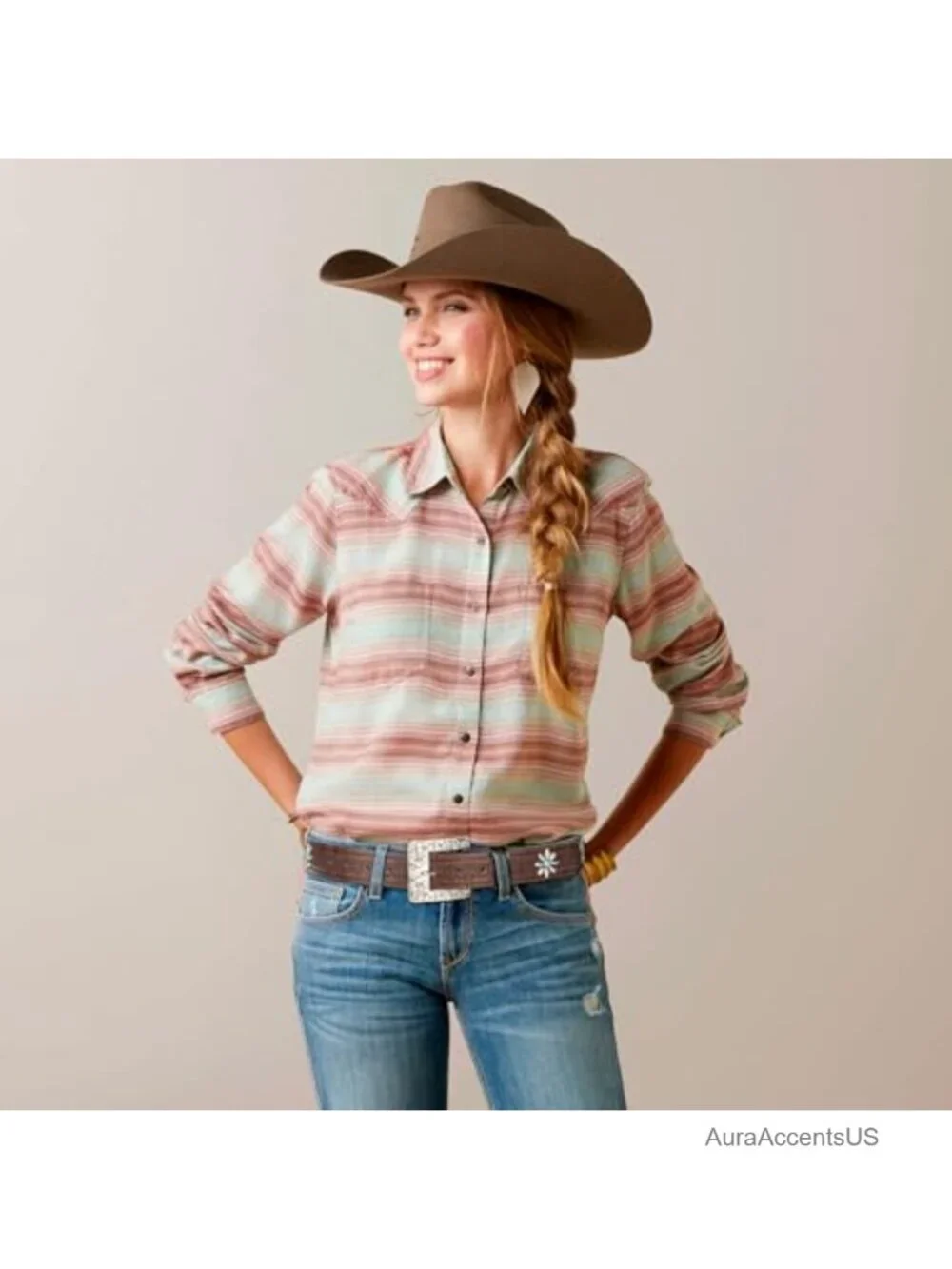 Women Western Belt Embossed Floral PU Leather Rhinestone Buckle Cowgirl Belt